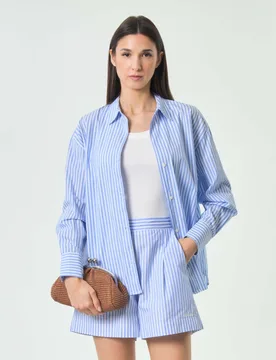 Camicia over Cristal MC2 Sainth Barth in popeline a righe sottili bianche e rosa - MC2 SAINT BARTH - FashionsVida