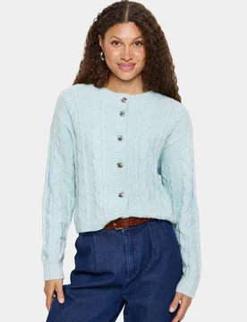 Women's Long Sleeve Knit Button Cardigan Sweater in Duck Egg Blue Size: Large - Duck Egg Blue - Size: L - Saint tropez - FashionsVida