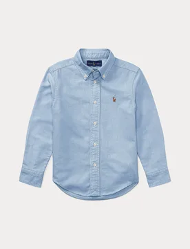 Camicia azzurra Polo Junior modello oxford in puro cotone - Ralph Lauren - FashionsVida