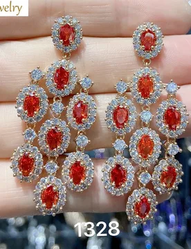 Sparkling cubic zirconia earrings orange red silver color jewelry wedding bride earrings tassel round drop chain pendant - Aliexpress - FashionsVida