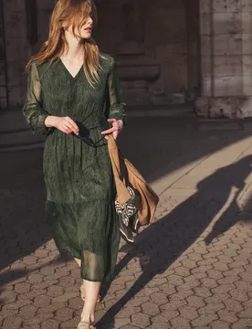 Street One Midi-Kleid aus Chiffon mit Print female Grün