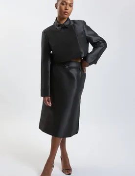 Women's Plus Size Forever Satin Twill Belted Tailored Midi Skirt in Black Size: 22 - Black - Size: 22 - Karen millen - FashionsVida