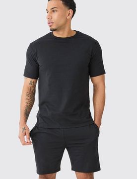 Herren T-Shirt & Shorts Lounge-Set Black Größe 2XL