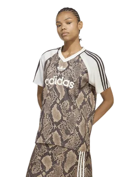 Snake Print Satin Jersey Women T-Shirts - Beige - Size XL (20-22) - Satin - Beige - Size: Extra Large - Adidas - FashionsVida