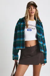 Womens Oversized Check Wool Look Coat - Blue - Size 8 Uk