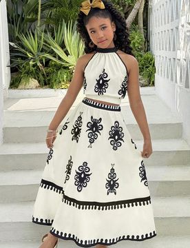 Conjunto de blusa sin mangas y minifalda para niñas preadolescentes, casual y de moda, adecuado para vacaciones de verano