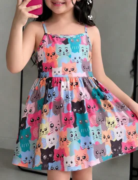 Vestido de tirantes finos lindo estampado de dibujos animados de niña joven - Shein - FashionsVida