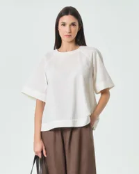 Blusa MM bianca in seersucker di puro cotone con maniche a tre quarti