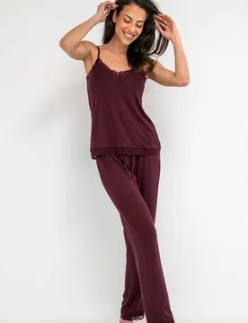 Sofa Loves Lace Pyjama Bottoms Burgundy female - Pour Moi - FashionsVida