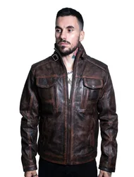 Mens Vintage Biker Jacket-Cape Town - Brown - Size Medium