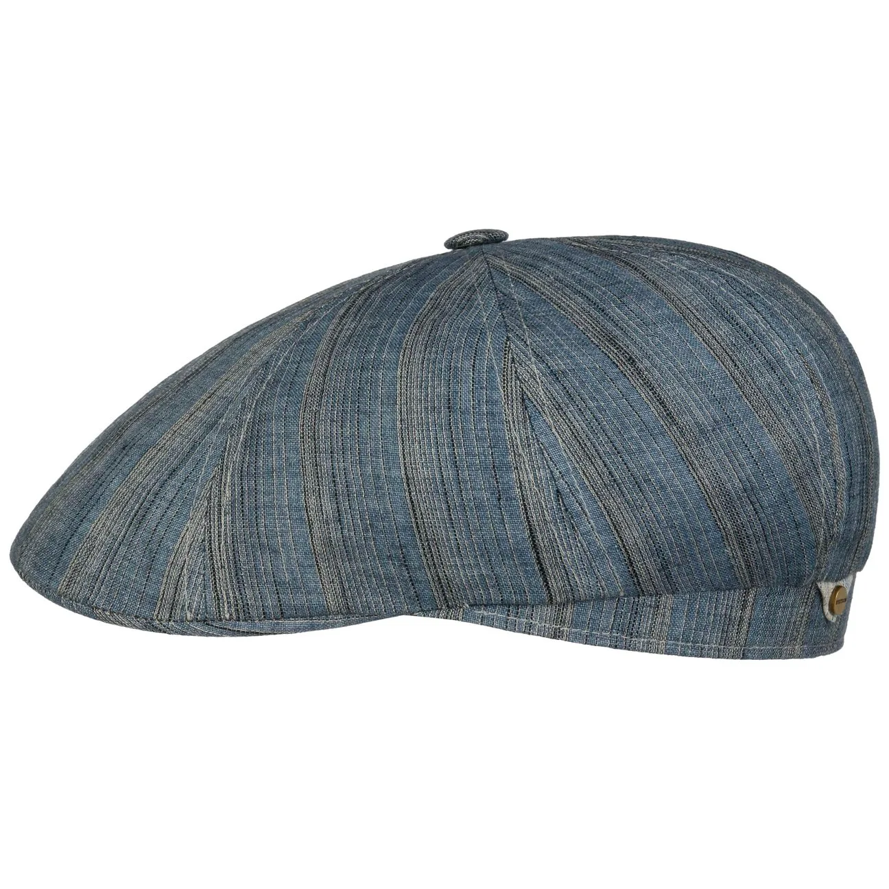 Tesrick Stripe Linen Flat Cap by - blue-beige - Size: S (54-55 cm) - Stetson - FashionsVida