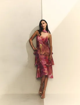 Vestido volantes fluido y fular a juego - Hannibal Laguna Collection - FashionsVida
