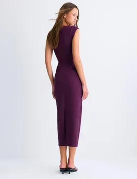 Midikleid mit Raffung Purpurrot L - Stradivarius - FashionsVida