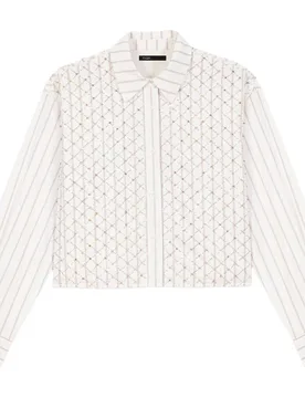 Camisa de mujer corta de algodón bordada con perlas - Maje - FashionsVida