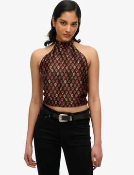 Superdry Damen Jacquard-oberteil mit Nackenträger Black - Größe: 38