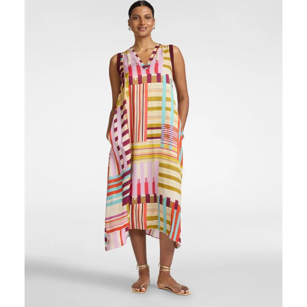 Vestido largo en raso estampado escote en v - Elena Miró - FashionsVida