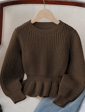 Jersey de manga larga tejido, ropa de niños estilo coreano, jersey corto con volantes en el bajo de corte ajustado de moda para otoño/invierno - Shein - FashionsVida