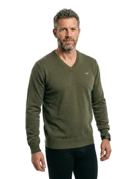 Pull à Col En V Superfine Lambswool Juniper Green 2XL