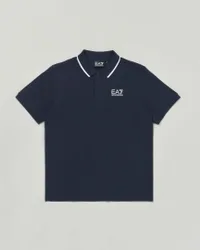 Polo blu EA7 mezza manica in piquet di cotone con bordino in contrasto