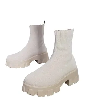 Women's Lydia Chunky Sock Boots in Beige Size: 8 - Beige - Size: 8 - IKRUSH - FashionsVida