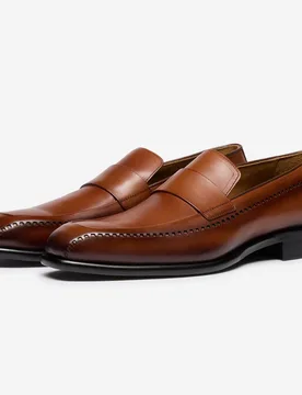 Mens Antiqued Calf Leather Penny Loafers - Tan - Size Uk 9 - Oliver Sweeney - FashionsVida