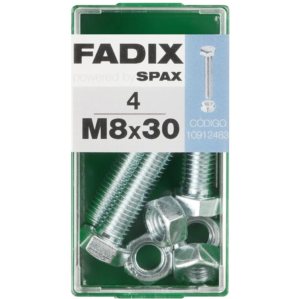 Tornillo Cabeza Hexagonal + Tuerca M8 x 30 mm - Caja 4 Uds - FADIX - FashionsVida