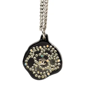 Brass Camellia Resin Strass Pendant Necklace - Chanel - FashionsVida