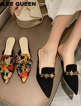 New Women Slippers Pointed Toe Rubber Metal Chains Flat Slide Footwear Fashion Casual Mule Shoes Big Size 41 42 Zapatos De Mujer - Aliexpress - FashionsVida