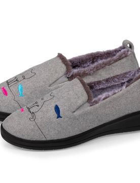 Chaussons slippers talon Gris chat gris chiné 38
