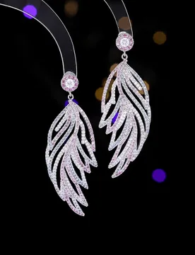 European and American High-End Micro-Inlaid Full Zircon Hollow Leaf Feather Earrings for Women S925 Silver Needle Niche Design F - Aliexpress - FashionsVida