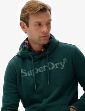 Superdry Herren Baumwolle Logo Druck New York Venue Kapuzenpullover, Dunkelgrün - Größe: S