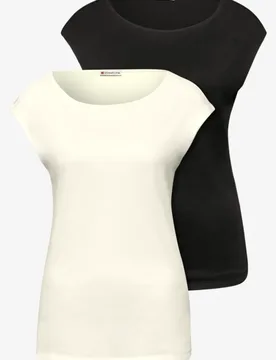 Basic Shirt mit Boatneck im 2er-Pack female Beige Multicolour Schwarz - Street One - FashionsVida