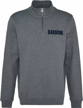 Sweat en coton demi-zippé - Cotes Half Zip Sweatshirt Mid Grey Marl en Coton - Taille L - Gris - Barbour - FashionsVida