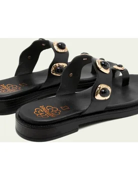 Sandalias de dedo destalonada de piel de mujer con adornos - Porronet - FashionsVida