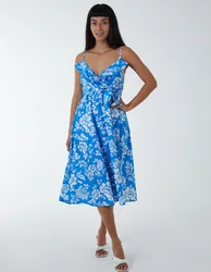 Ruffle Wrap Front Cami Dress - 8 / BLUE - female