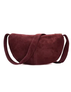 Premium Genuine Italian Suede Leather Crossbody Bag - Burgundy - Size: One Size - Kitise - FashionsVida