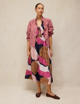 Printed Knotted V-Neck Midi Waisted Dress Pink Mix female - White stuff - FashionsVida