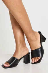 Womens Low Block Heeled Mules - Black - Size Uk 6