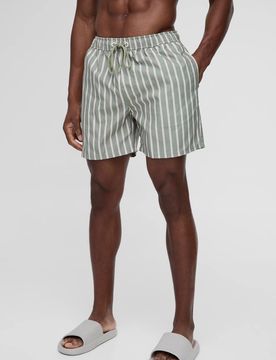 Herren Mittellange Gestreifte Badeshorts Khaki Größe Small