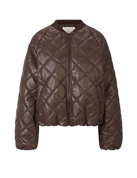 Chaqueta efecto piel marrón M - Richroyal - FashionsVida