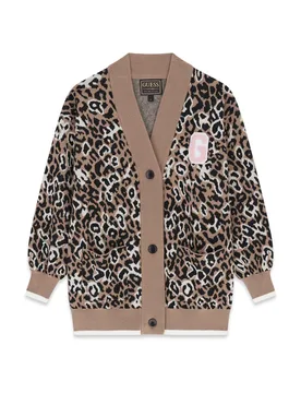 Cardigan leopardato in misto poliammide con toppa ricamata - Guess - FashionsVida