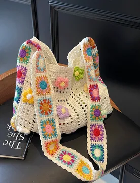 Bolso cruzado casual de color contrastante con diseño floral hueco vintage (color y ubicación de la flor al azar) - Shein - FashionsVida