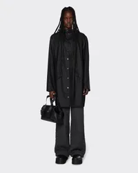 Impermeabile Long Jacket nera con cappuccio dalla finitura metallica