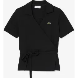 Polo de mujer cruzado de minipiqué elástico de manga corta