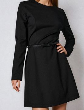 Abito mini classico con cintura e viscosa - nero