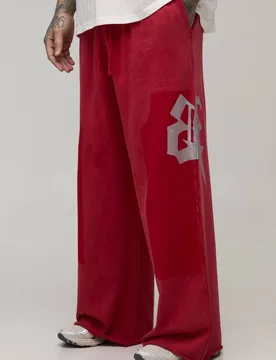 Herren Übergroße Jogginghose Mit Extrem Weitem Bein Und Verzierungen In Gewaschener Loopback-Qualität Für Große Größen Red Größe Medium - boohooMAN - FashionsVida