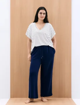Pantalón de pijama de mujer palazzo con detalles en contraste - Couchel - FashionsVida