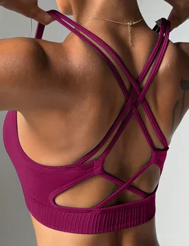 Sujetador deportivo minimalista de uso diario con diseño cruzado de unicolor sin costuras para mujer - Shein - FashionsVida