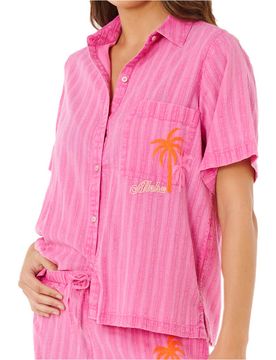 Hotel malibu embroid camisa manga corta mujer Rosa (S)