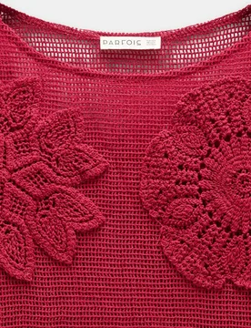 Camiseta de mujer 100% algodón de manga larga perforada con bordados - Parfois - FashionsVida